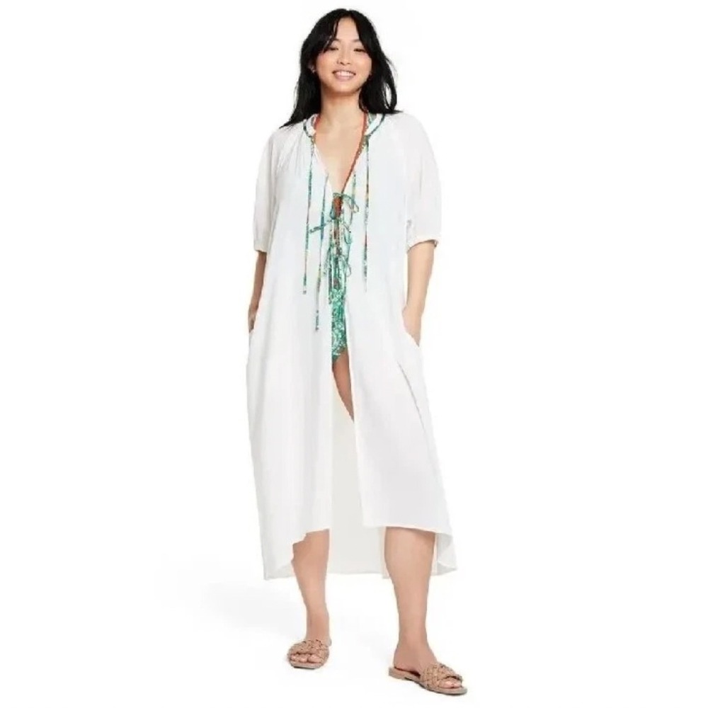 Rhode X Target Women XXL Kaftan Dress Floral Tie Front Maxi Puff Sleeve Cover Up